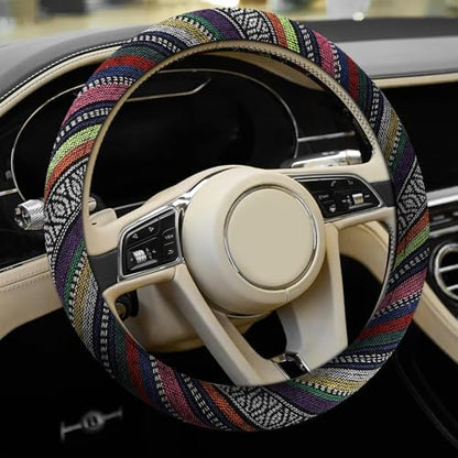 Boho Steering Wheel Cover, 14.5-15" Anti-Slip Flax by Hbxdeco