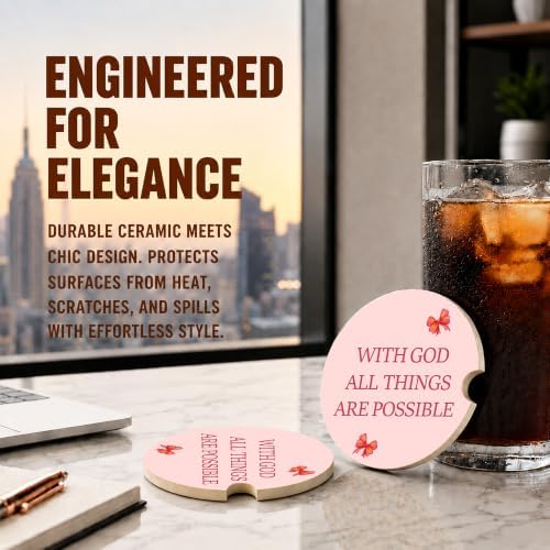 Pink Bow Christian Bible Car Coasters, Scripture Faith Cup Holders - Image 5