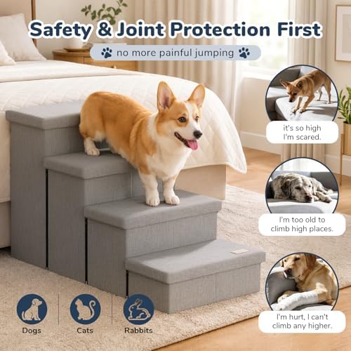 4-Step Wide Dog Stairs with Storage 23" H, Non-Slip Sturdy Pet Steps - Image 4