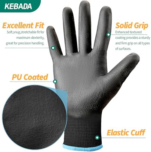 Kebada Safety Work Gloves for Men & Women, 240 Pairs Bulk Pack, PU Coated - Image 2