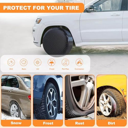 Set of 4 Tire Covers, Waterproof Aluminum Film Tire Sun Protectors, - Image 4