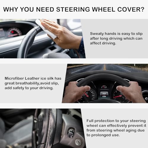 Black & White Nappa Leather Steering Wheel Cover, 14.5-15 inch Universal Car - Image 5