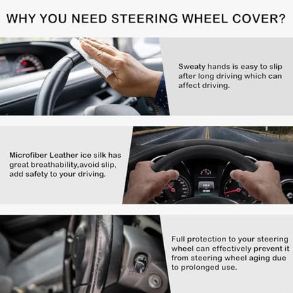 White Embroidery Butterfly Car Steering Wheel Cover, 14.5-15 Inch Universal - Image 5