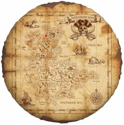 Treasure Map Spare Tire Cover Pirate Emblem Sailboat Compass on a Ruined Old - Image 2