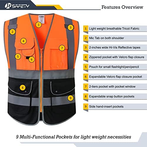JKSafety Safety Vest for Men Women Reflective Hi Vis JK150 OBlack 3XL - Image 3