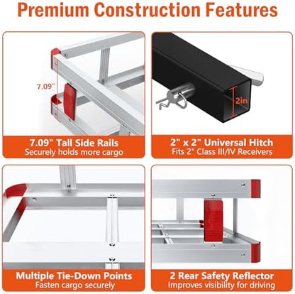 Aluminum Hitch Cargo Carrier, 49.21" x 22.36" x 7.09" Trailer Hitch Cargo - Image 6