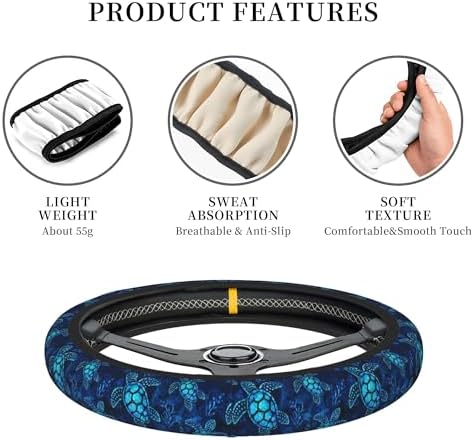 Sea Turtle Steering Wheel Cover 15in + 2 Car Cup Coasters - Image 3