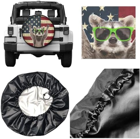 Cute Raccoon Spare Tire Cover American Flag Tire Wheel Covers Waterproof Wheel - Image 5