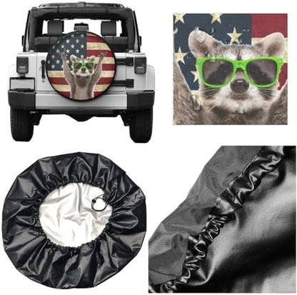Cute Raccoon Spare Tire Cover American Flag Tire Wheel Covers Waterproof Wheel - Image 5