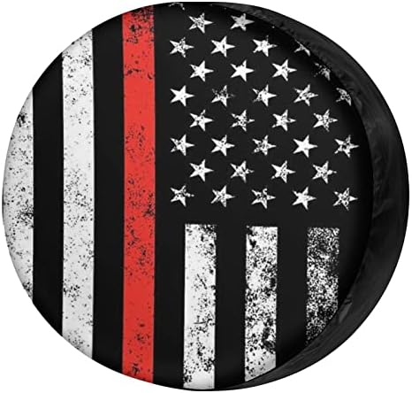 USA Patriotic Firefighter Thin Red Line Flag Spare Tire Cover Wheel Tire Cover by Foruidea