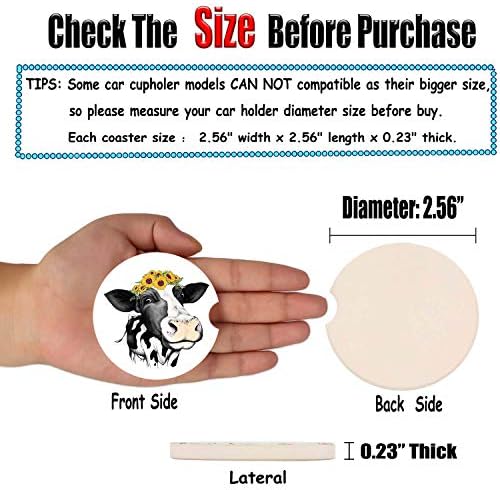 Car Coasters for Women Mother's Day 2 Pack Easter Decorations, Cute Farm Cow - Image 5