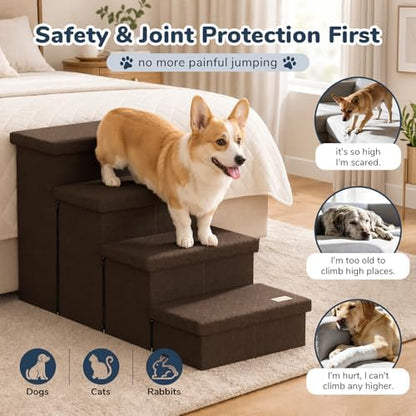 4-Step Wide Dog Stairs with Storage 23" H, Non-Slip Sturdy Pet Steps - Image 4