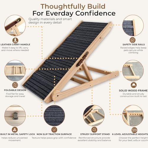 Dog Ramp for Bed & Couch 17" X 40" Inch Solid Wood Pet Ramp for Large Dogs - Image 6
