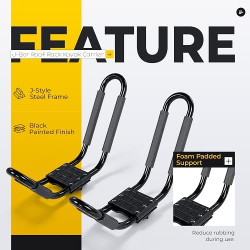 J-Bar Roof Rack Kayak Carrier, 2 Pairs Steel Canoe Boat Surf Ski Gear - Image 4
