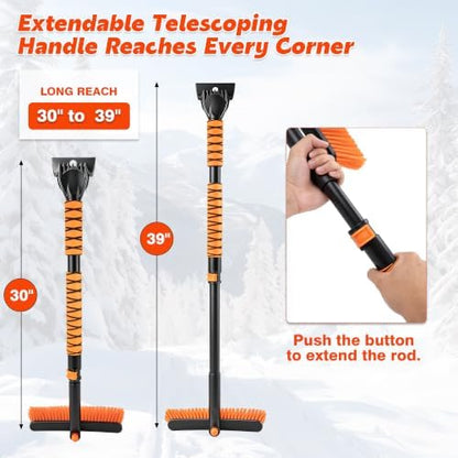 39" Extendable Snow Brush & Ice Scraper, 360° Pivoting Head - Image 4