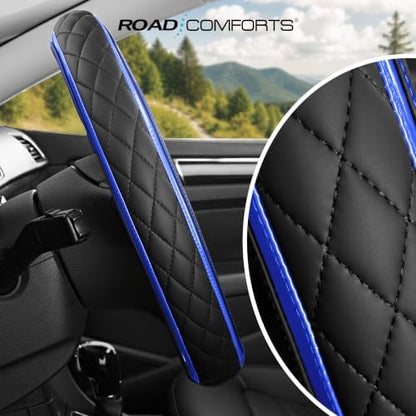 Road Comforts Leather Steering Wheel Cover – Black & Blue, Universal Fit - Image 6