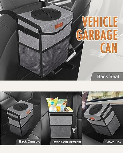 Pritent Car Trash Can with Lid Leakproof Car Garbage Bag Vehicle Trash Bin - Image 6