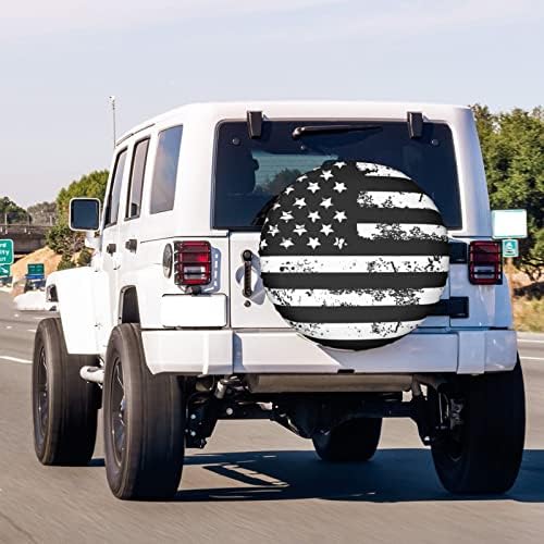 Black and White American Flag Spare Tire Cover Dust-Proof Wheel Tire Cover Fit - Image 3