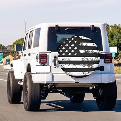 Black and White American Flag Spare Tire Cover Dust-Proof Wheel Tire Cover Fit - Image 3