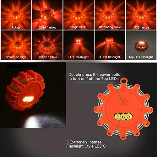 Tobfit 12 Pack LED Road Flares Emergency Lights Roadside Safety Beacon Disc - Image 2