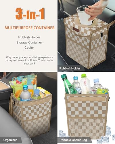 Pritent Car Trash Can with Lid Leakproof Car Garbage Bag Vehicle Trash Bin - Image 5