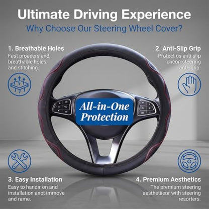Elastic Steering Wheel Cover Black and Red Universal 14-15 inch - Image 5