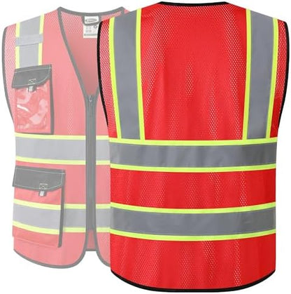 JKSafety Safety Vest for Men Women Hi Vis Reflective Vest JK220 Red 2XL - Image 2