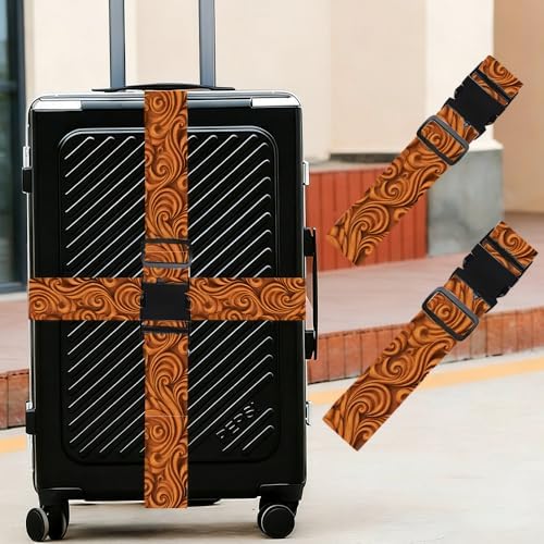 2PC, Wood Grain Luggage Strap 1.97 x 70.87 inch Artistic Carved Swirl Pattern - Image 2
