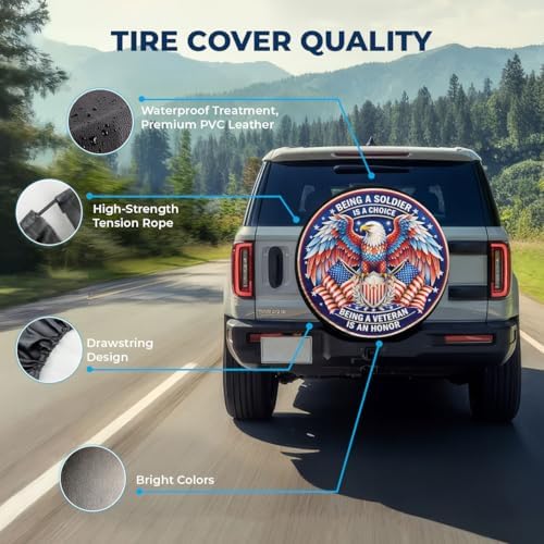 GENANY Veteran Eagle Flag Thick PVC Leather Spare Tire Cover Size 16 - Image 4