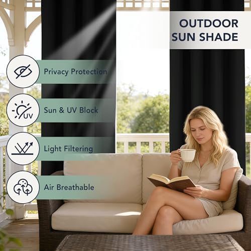 Black Outdoor Curtains for Patio Waterproof, 6 Panels 54 x 84 Inch - Image 3