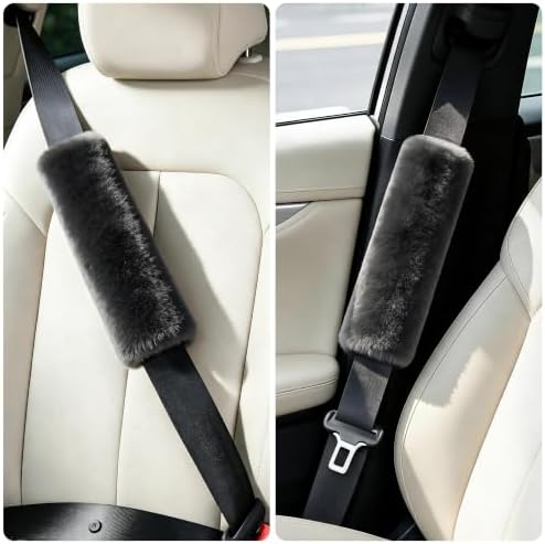 Amooca 2-Pack Real Wool Seatbelt Cover Authentic Sheepskin Shoulder Pad - Image 3