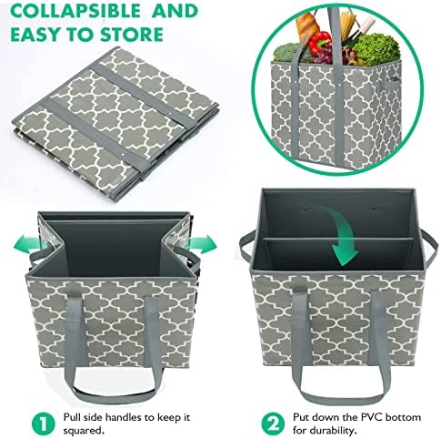 WISELIFE 3-Pack Reusable Grocery Bags Foldable Washable Storage Bins Basket - Image 5