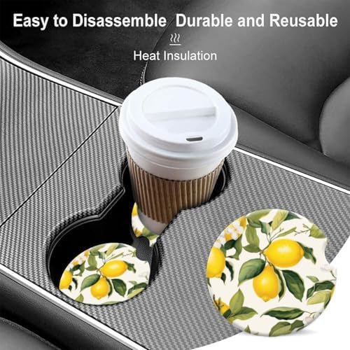 Cup Holder for Car, Lemons and White Flowers Ceramic Coasters Non-Slip Cup - Image 7