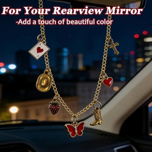 Car Rearview Mirror Charm Gold Hanging Cross Western Cowgirl Ornament - Image 4