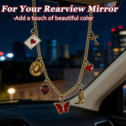 Car Rearview Mirror Charm Gold Hanging Cross Western Cowgirl Ornament - Image 4
