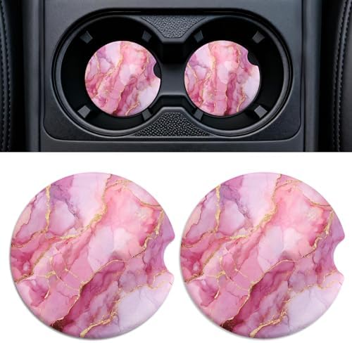 Car Cup Holder Ceramic Coasters 2 Pack, 2.56 in Anti Slip Absorbent Coaster by Rueneaj