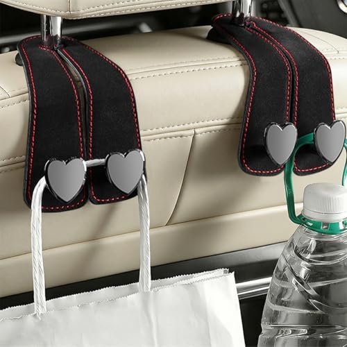 2PCS Car Seat Headrest Hooks, Heart-Shaped Twin Hook Vehicle Seat Back Purse - Image 5