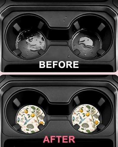 Swooflia Floral Absorbent Ceramic Car Coasters Set of 2, Cute Botanical - Image 4