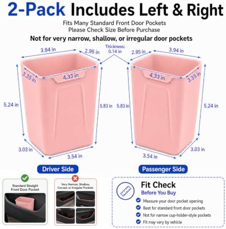 Pink Car Door Trash Can 2 Pack, Mini Silicone Auto Garbage Bin - Image 2