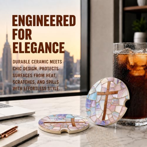 Christian Cross Stained Glass Car Coasters, Religious Faith Cup Holders - Image 5