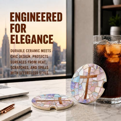 Christian Cross Stained Glass Car Coasters, Religious Faith Cup Holders - Image 5