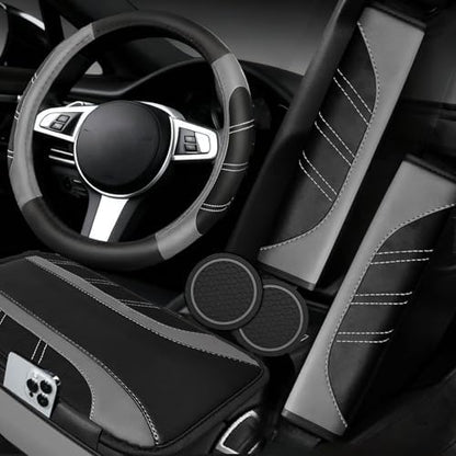 NBTEPEM 6 Pcs Grey Steering Wheel Cover Set, Sport Microfiber Leather Steering by NBTEPEM