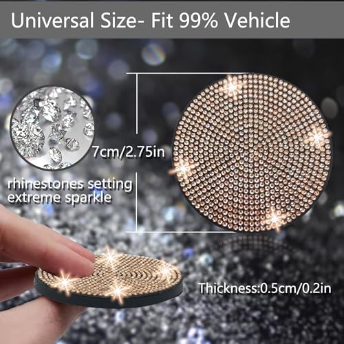 NBTEPEM 2pcs Bling Car Cup Holder Coaster, 2.75 inch Anti-Slip Shockproof - Image 2