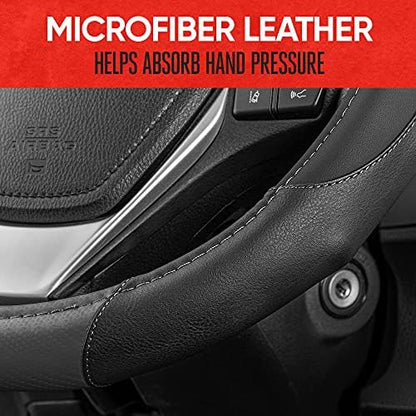 Motor Trend GripDrive Gray Carbon Fiber Steering Wheel Cover, Standard 15 inch - Image 4