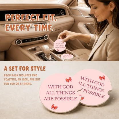 Pink Bow Christian Bible Car Coasters, Scripture Faith Cup Holders - Image 2