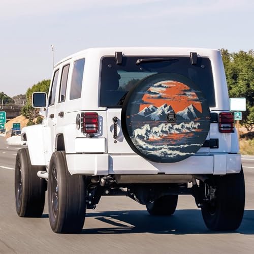 Delerain Spare Tire Cover with Backup Camera Hole White Broncos Horses Sunset - Image 2