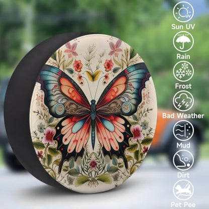 Spare Tire Cover for RV Trailer, Retro Butterfly Flower Tire Covers Universal - Image 3