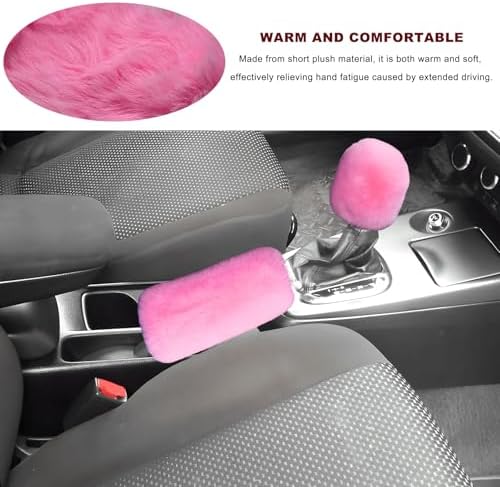 2PCS Fluffy Car Gear Shift Knob & Handbrake Cover, Comfortable Plush Shifter - Image 4