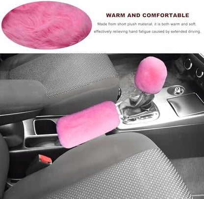 2PCS Fluffy Car Gear Shift Knob & Handbrake Cover, Comfortable Plush Shifter - Image 4