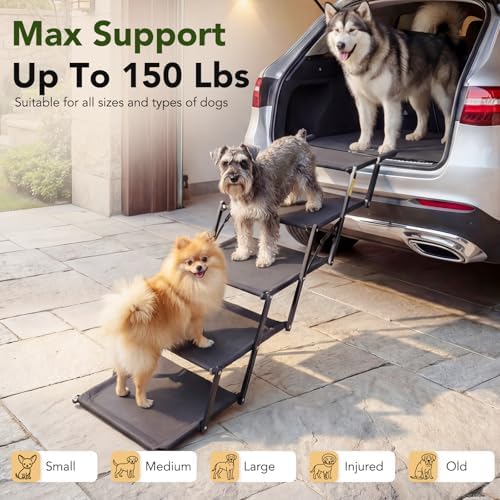 Extra Wide Dog Ramp for Car, Foldable Dog Steps for Truck SUV, 150 Lbs - Image 4